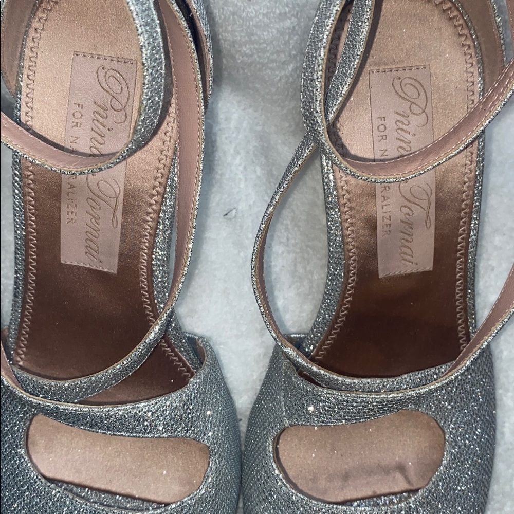 Naturalizer Silver Glitter Ankle-Strap Heels